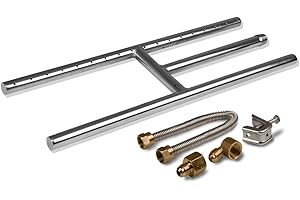 Golden Flame 18" x 6" (Natural Gas) Fire Pit and Fireplace H-Burner (304 Series SS) w/Connection Kit