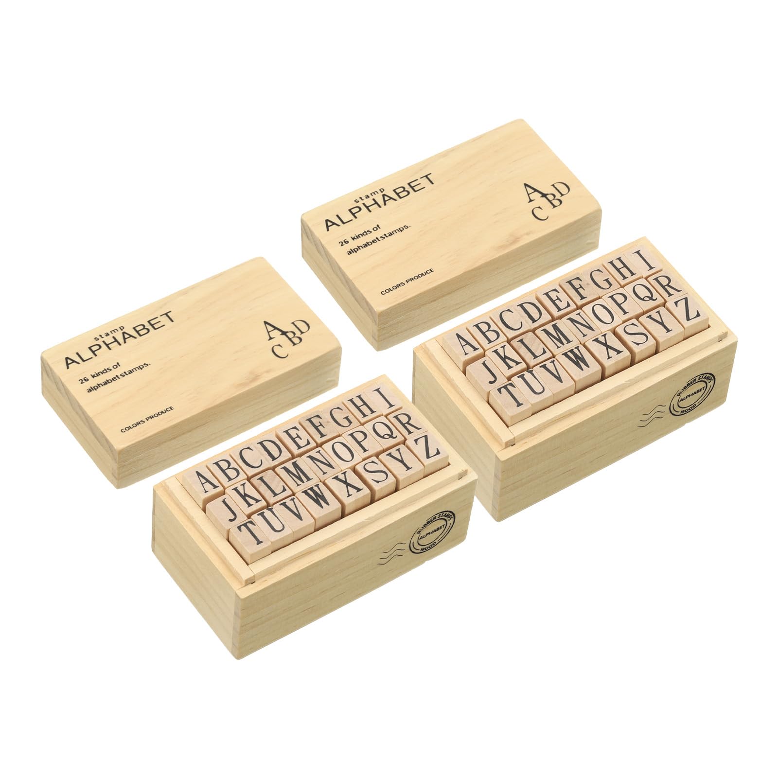 PATIKIL Letter Rubber Stamps, 52Pcs 2 Set Wood Alphabet Stamps Wooden Letter Stamp with Vintage Box for DIY Craft Card Making