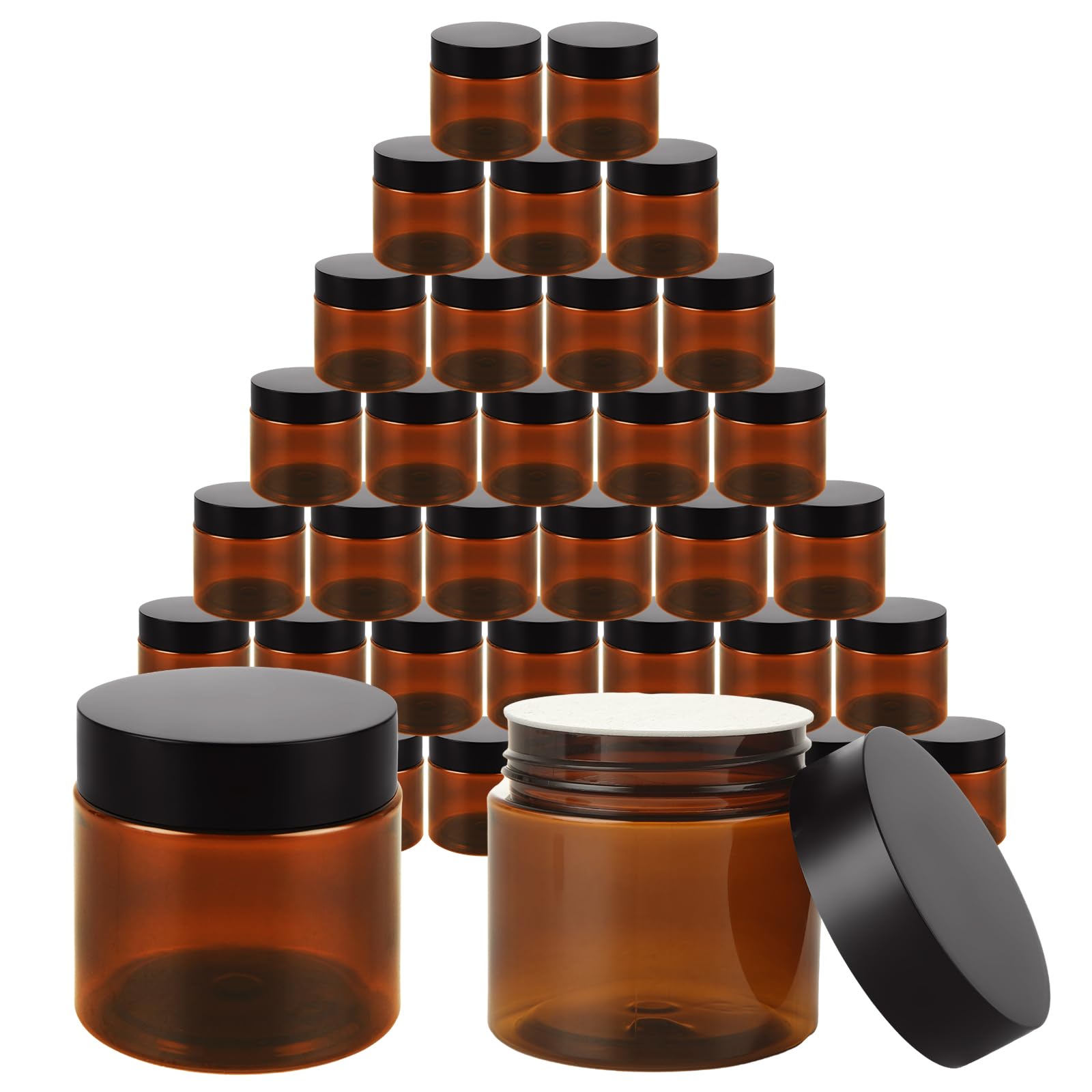 Photo 1 of Acrux7 50 Pack 2 oz Amber Plastic Jars, Leak Proof Amber Plastic Containers with Lids, 60 ml Small Round Cosmetic Jars for Cream, Lotion, Powder, Scrubs, Bath Salt, Eye Shadow, Beauty Products