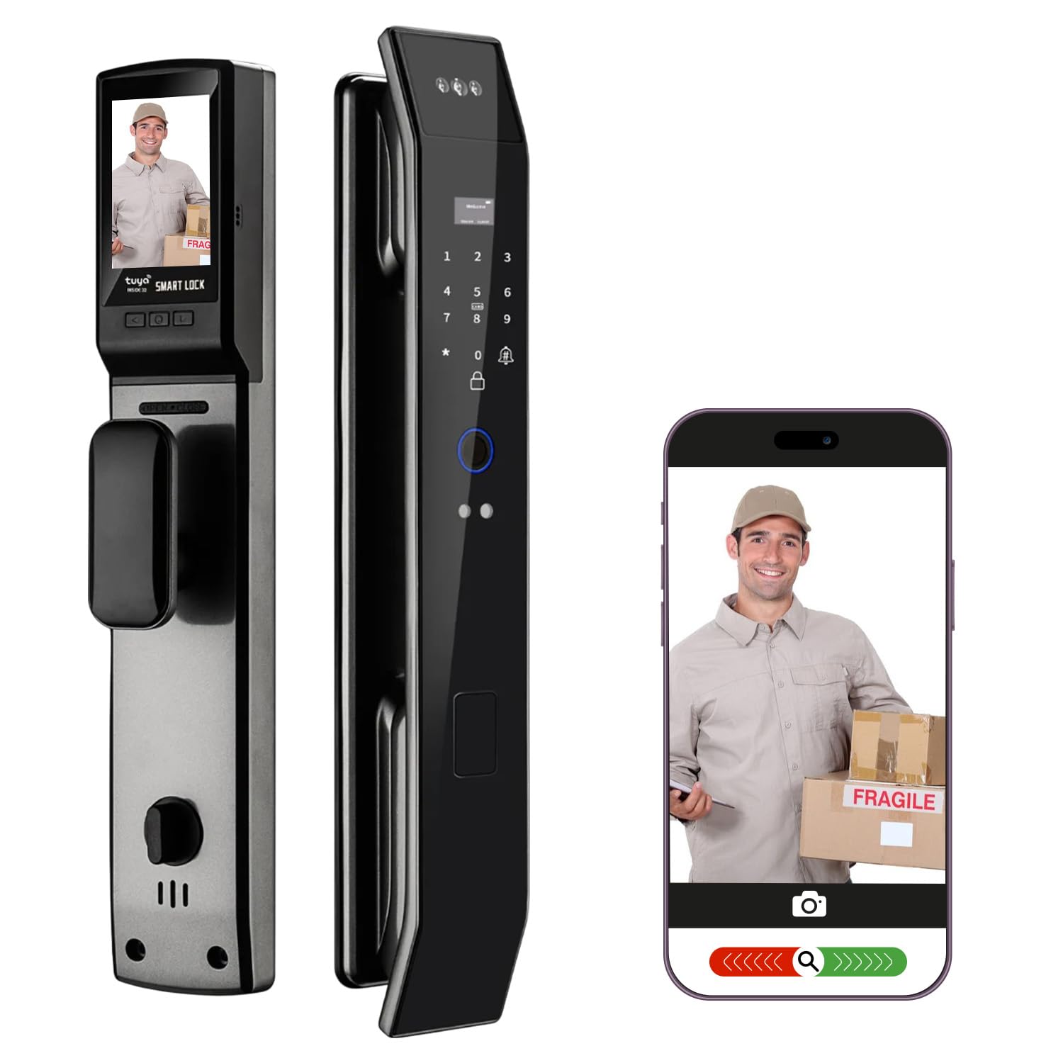 Photo 1 of Smart WiFi Door Lock with 3D Face Recognition, Fingerprint, Video Doorbell & Intercom | Keyless Entry via Passcode, IC Card, Tuya App & Mechanical Key | Camera Security System for Front Door