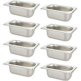 Oungy 8 Pack Hotel Pans 1/9 Size 2 1/2 Inch Deep Anti Clogging Stainless Steel Chafing Steam Table Pans Commercial Catering Storage Metal Food Pan for Hotel Restaurant Buffet