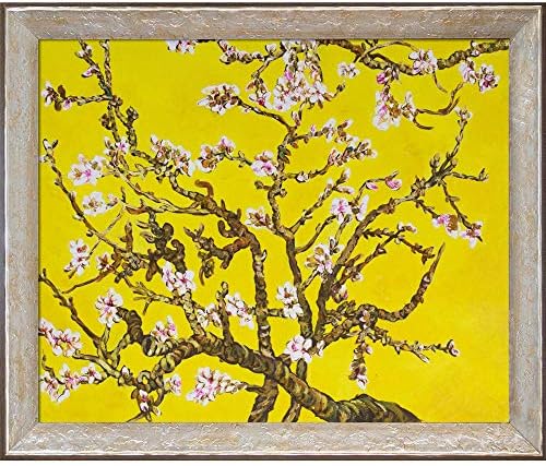 overstockArt Branches of an Almond Tree in Blossom, Citrine Yellow with Silver Luna Framed Hand Painted Oil Reproduction, Multicolor, 20X24