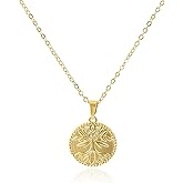 Gold Pendant Necklace for Women 14K Gold Plated Coin Pendant Necklace Adjustable Chain Disc Round Charm Initial Statement Necklace Trendy Jewelry Gift for Her