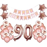 90th Birthday Party Decorations Kit Happy Birthday Banner with Number 90 Birthday Balloons for Birthday Party Supplies 90th Rose Gold Birthday Party Pack