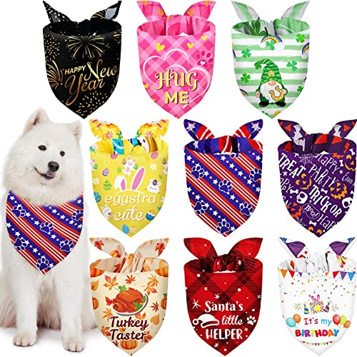 9 Pieces Holidays Dog Bandana Patriotic Dog Bandana Christmas Dog Bandana Adjustable Thanksgiving Dog Scarf Washable Christmas Dog Bib Birthday Dog Bandana for Pet Costume Supply (Fresh Pattern)