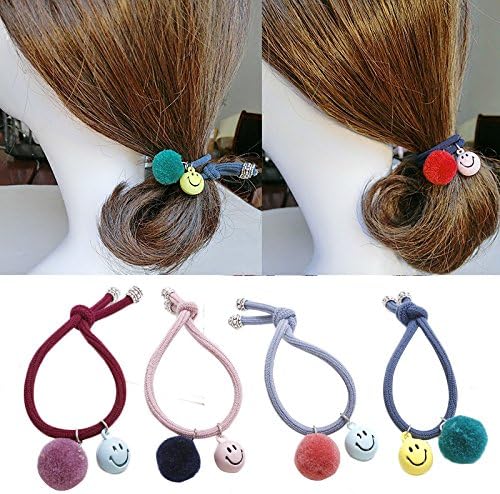 4Pcs Smile Cute Women Girls Hair Ties Ponytail Holders Stretchy Elastic Hair Ropes Bands Styling Accessories