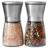 Eiyaax Kitchen Stainless Steel Salt and Pepper Grinder Set Adjustable Ceramic Grinding Mill and Shakers for Cooking Spices