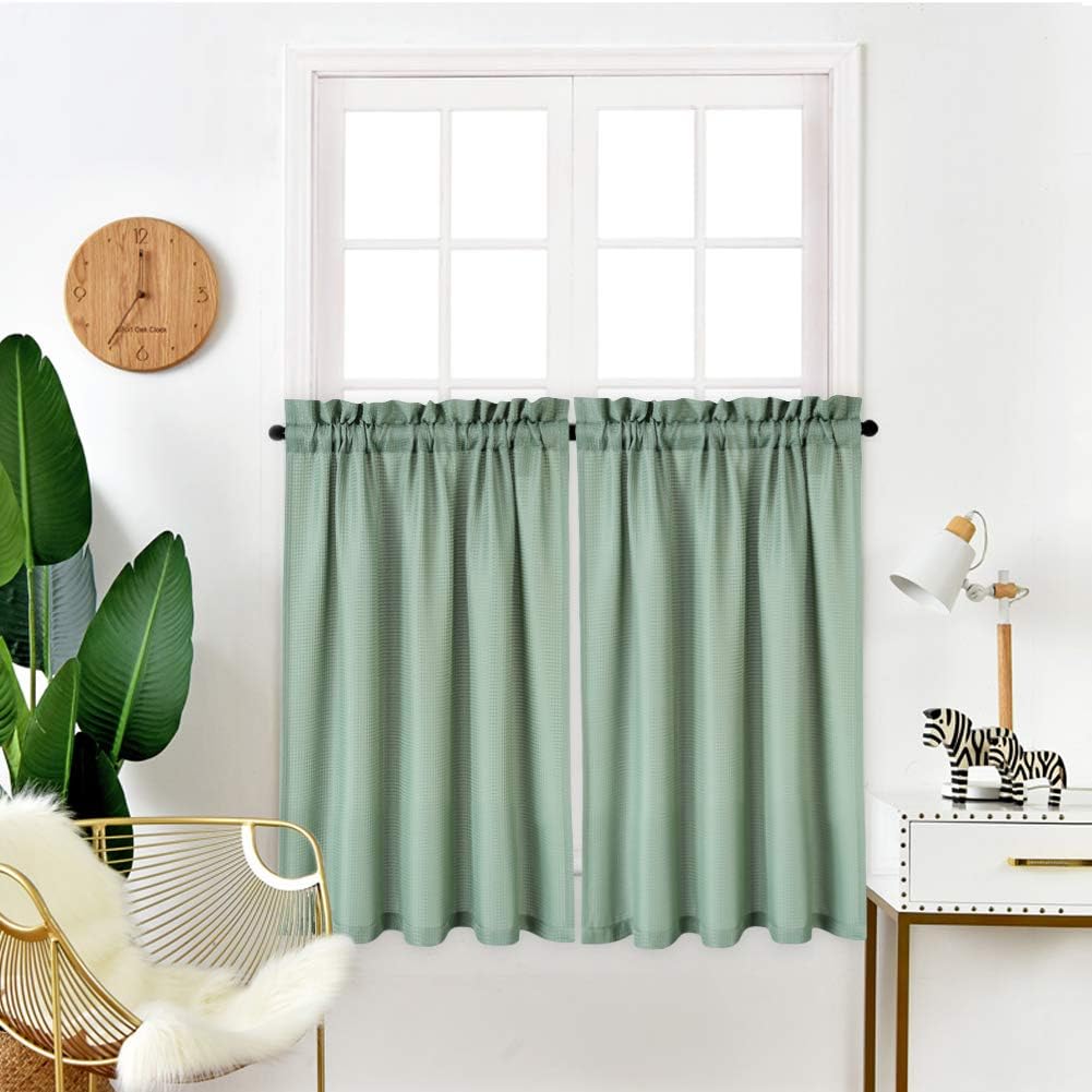 Amazon Com Idealhouse Sage Green Tier Curtains Waffle Woven