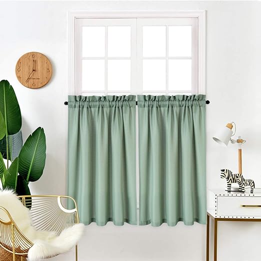 Amazon Com Idealhouse Sage Green Tier Curtains Waffle Woven