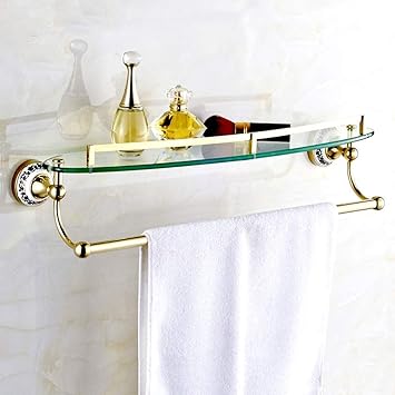 Fcxbq Badezimmer Glas Regal Blau Und Weiss Porzellan Gold Badezimmer Glas Regal Single Layer Mit Handtuchhalter Badezimmer Glas Regal Grosse 60x13 5cm Amazon De Kuche Haushalt