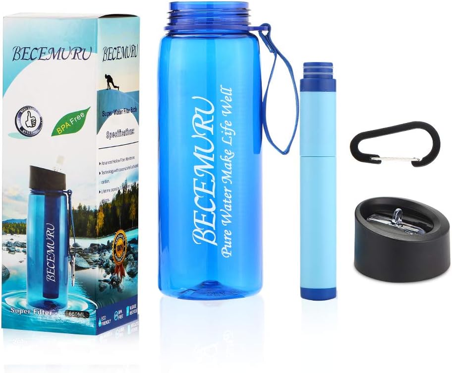 Water Purification Bottle with Integrated 1000liter Filter Personal