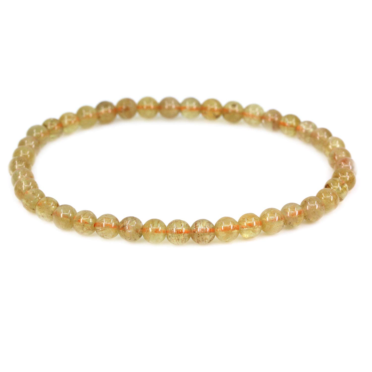 CHENYUE Natural Yellow Apatite Crystal 4mm Round Beads Stretch Bracelet 7 Inches Unisex