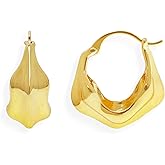 Sonateomber Chunky Gold Hinged Hoop Earrings for Women, Statement 14k Gold Plated Hypoallergenic Thick Geometric Irregular Huggie Earings Prom Everyday Fashion Jewelry Gift