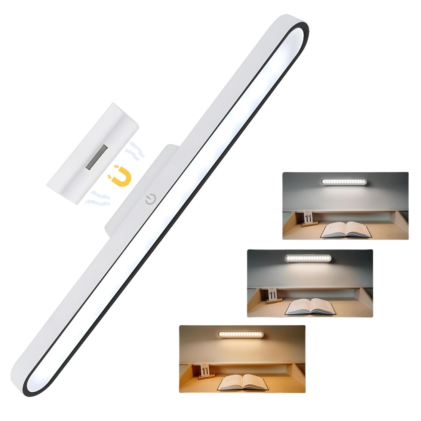 OriFiil Under Cabinet Lights, 3W Dimmable LED Light Bar, 3 Color Modes, Touch Control, USB Rechargeable, Magnetic Reading Lights for Wall Shelf, Closet, Mirror, Bedside, Kitchen Lighting (White)
