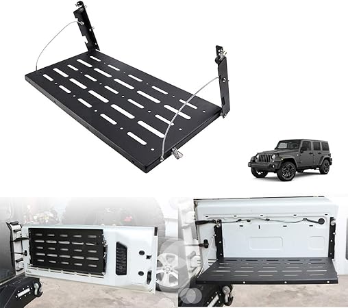Amazon Jk 折り畳み式 テーブル ジープ ラングラー テールゲート装着 ピクニック テーブル リヤゲート アウトドアギア アルミ合金 小物置き キャンプ 作業台 Jeep Wrangler ｊｋ 07 17 車載 カスタム テクスチャーブラック アメ車パーツ トレイ 車 バイク