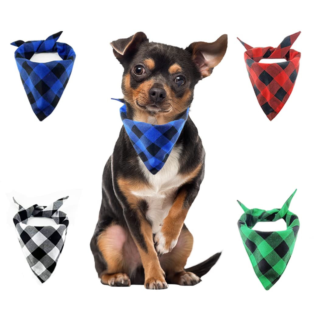 Leconpet 4 Pack Dog Bandanas Buffalo Plaid Washable Dog Scarfs Pet Handkerchiefs Triangle Bibs for Puppies Cats Dogs (Small)