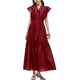 GOELIA Summer Dresses for Women Casual Lapel Neck Ruffle Cap Sleeve Tencel Maxi Dress with Sash Elegant Party Dresses