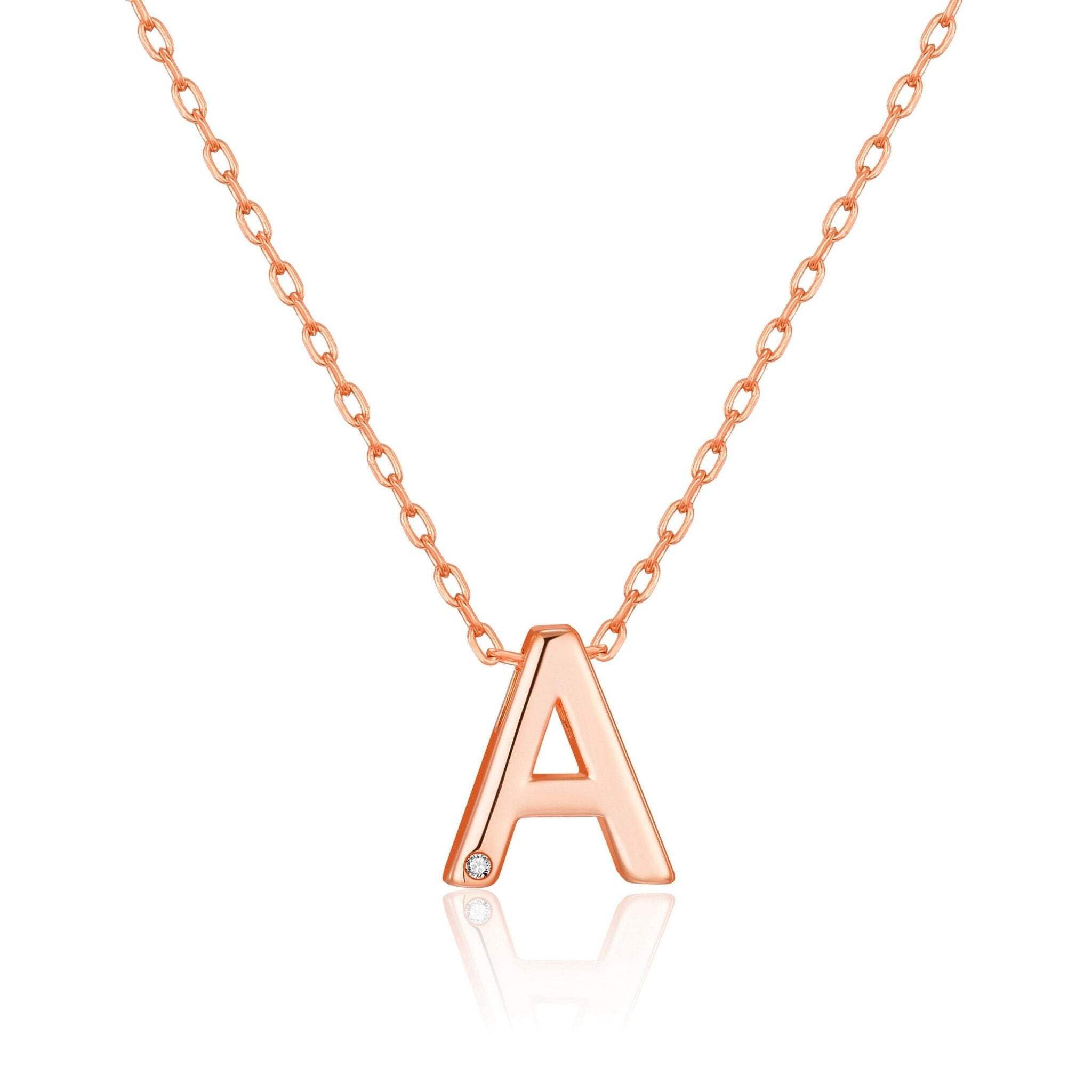 Philip Jones Rose Gold Plated Initial Necklace Letter A Created with Zircondia® Crystals
