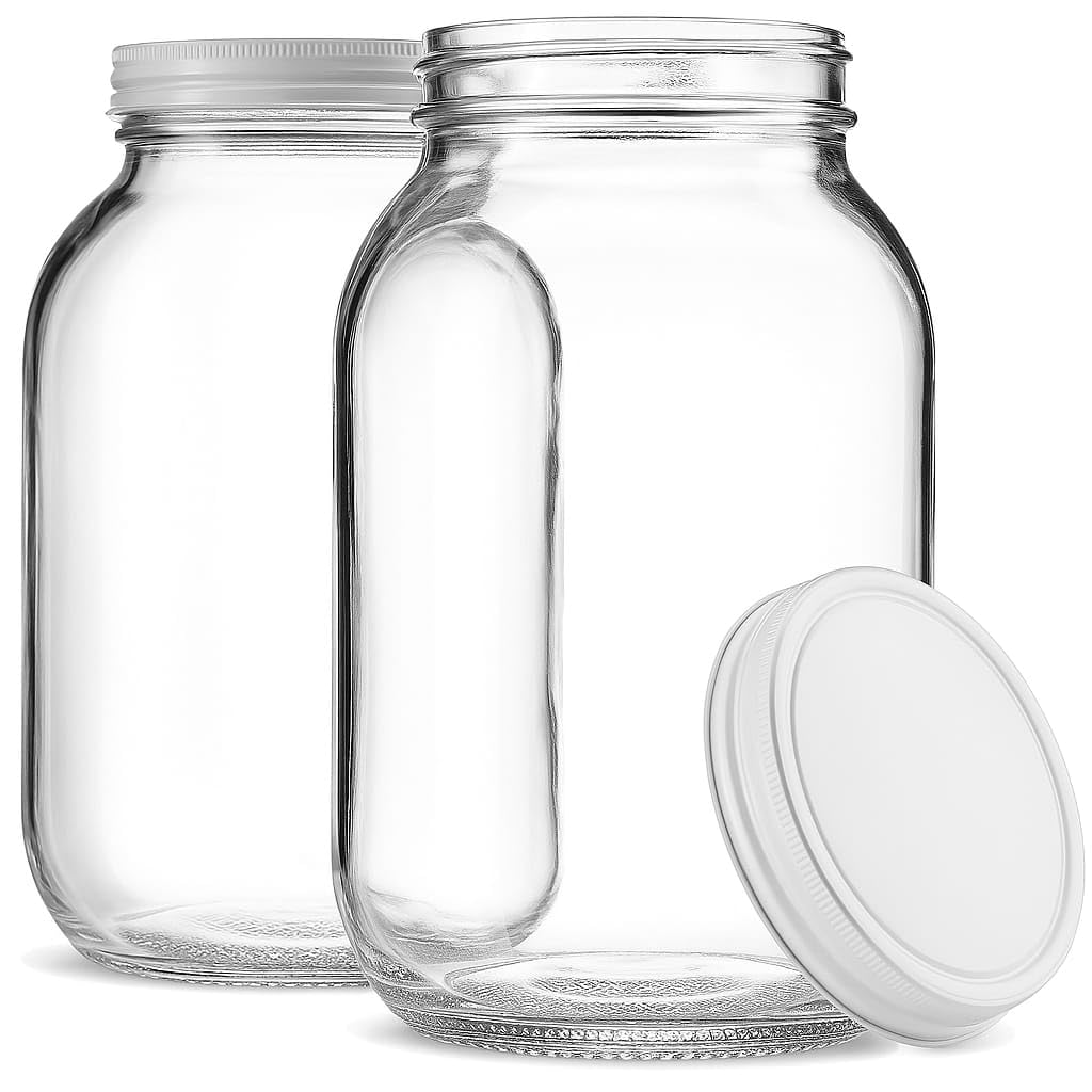 Photo 1 of 1 Gallon Glass Jar With Lid – 2 Pack Large Glass Jar With Airtight Metal Lids - USDA Approved BPA-Free Dishwasher Safe, Wide Mouth Sun Tea Jar, Gallon Mason Jar for Storage, Fermenting, And Brewing