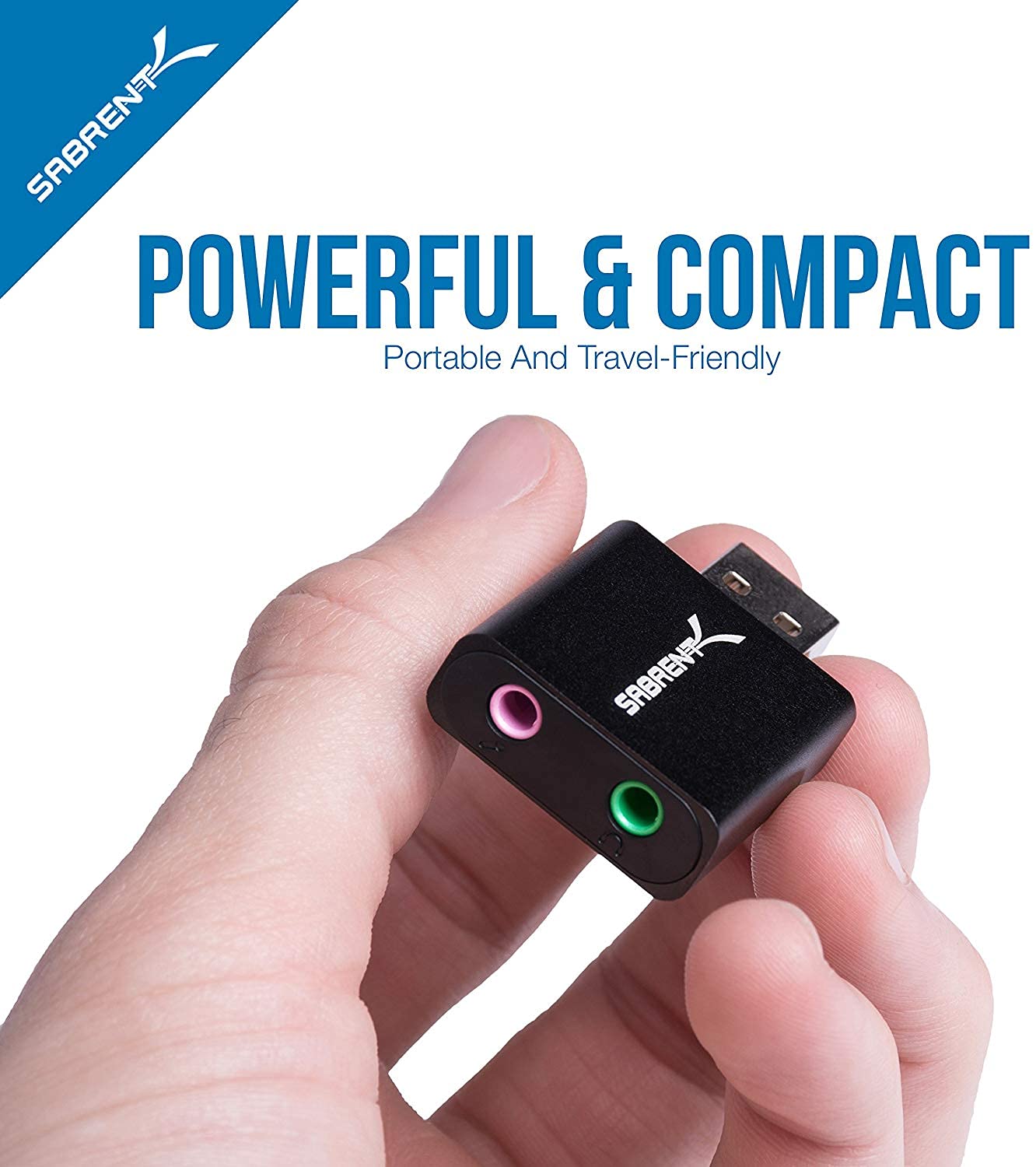 SABRENT Aluminum USB External Stereo Sound Adapter for Windows and Mac. Plug and Play No Drivers Needed [Black] (AU-EMCB)