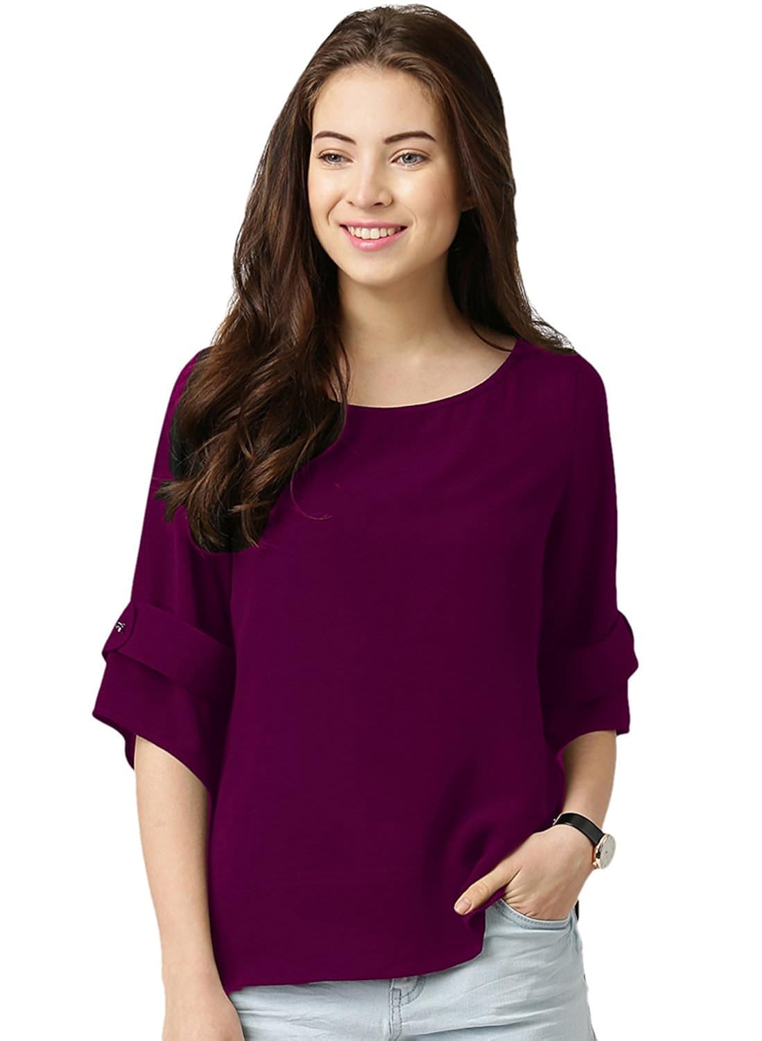 venture fashion women cotton rayon wine color 3/4 sleeve top