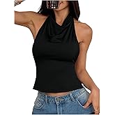 SHENHE Women's Draped Front Halter Top Sexy Sleeveless Tie Backless Night Out Tops