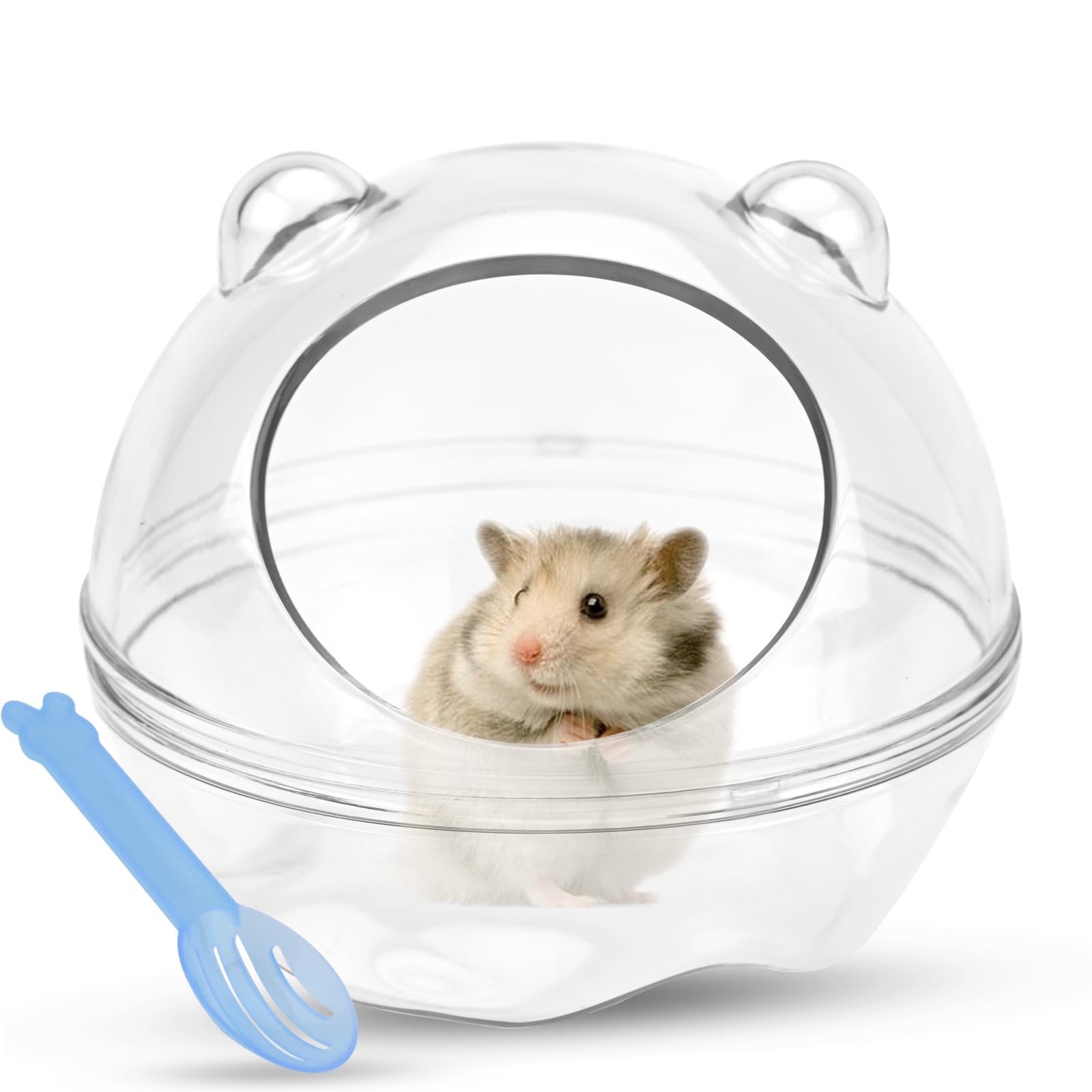 Fadcaer Hamster Sand Bath Container,Small Animal Bathtub with Sand Shovel,Transparent Hamster Toilet Hamster Bathroom for Gerbil Dwarf Hamster Guinea Pig Pet Cage Accessories (14 * 14 * 11 cm)