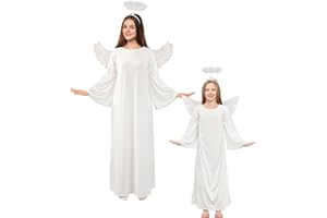 Toulite 3 Pcs Angel Costume Woman Including Angel Dress Headband Wing, Nativity Costume for Halloween Adults Kids Girls Boys