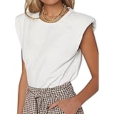 SOFIA'S CHOICE Women's Shoulder Pad Tops Summer Casual Tank Top Round Neck Loose Sleeveless Shirt