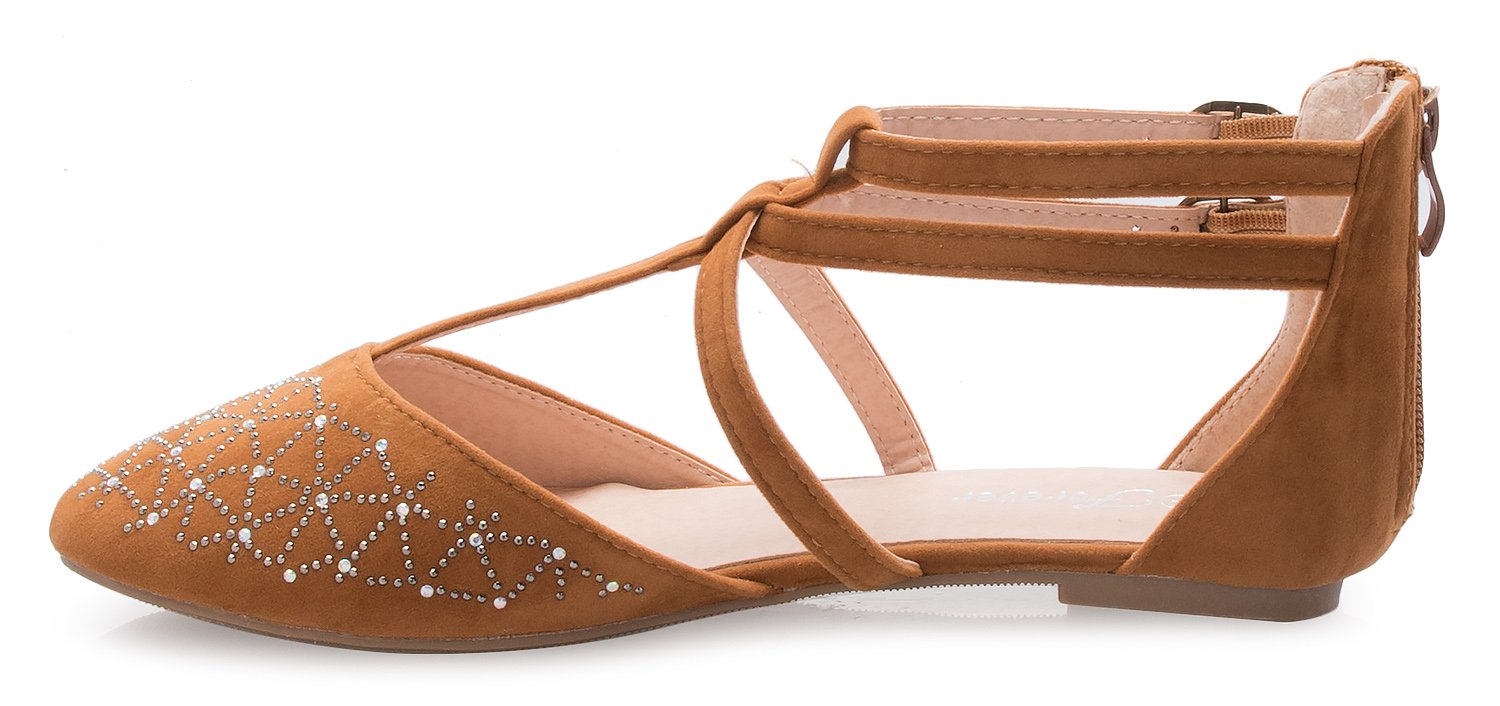 Olivia K Women's Round Toe Rhinestone Glitter Sparkle Ankle T-Strap Ballet Flat Sandal - Image 5