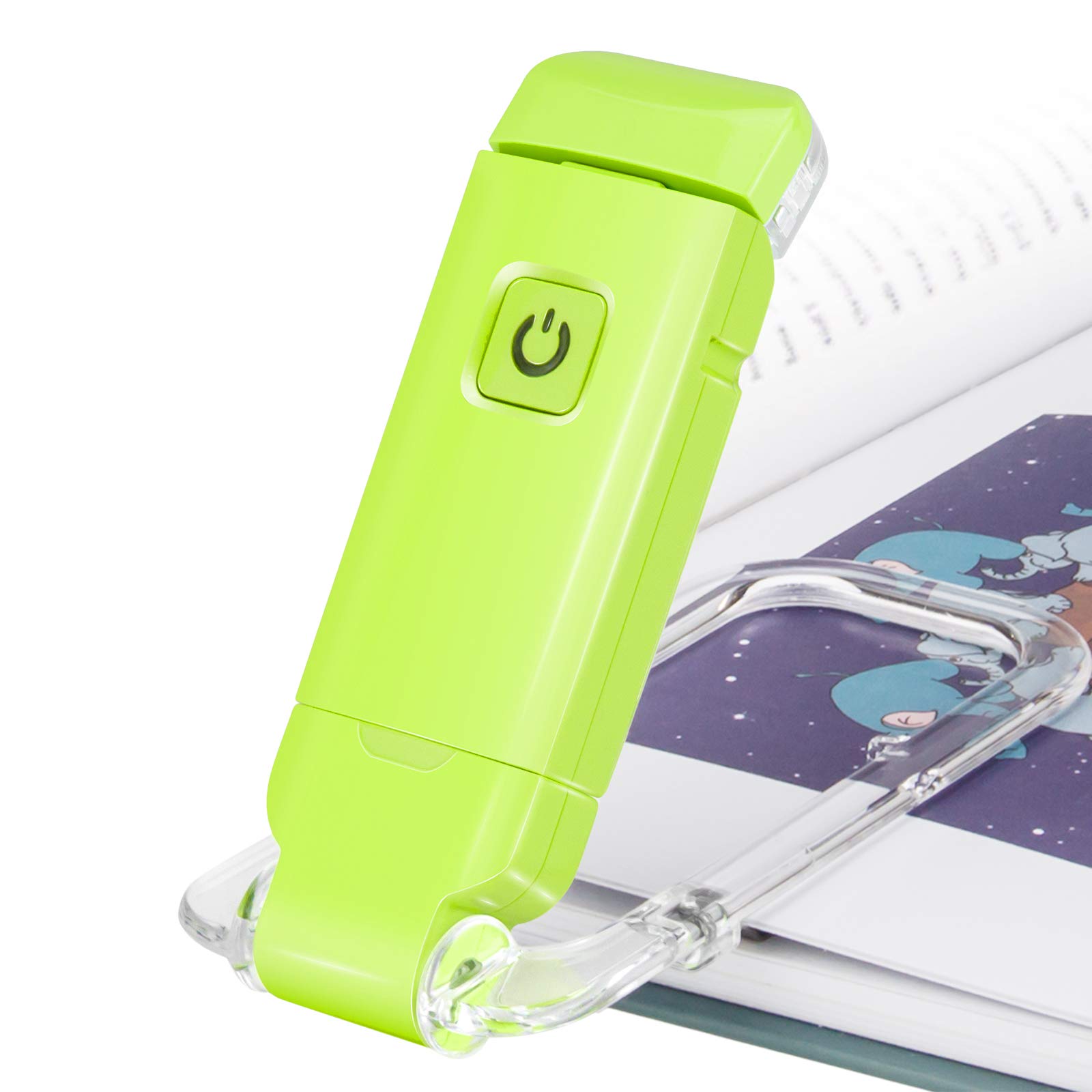 HONWELL LED Book Lights, Rechargeable Reading Light Clip on Books for Reading in Bed, Soft Eye Care Book Light, 2 Brightness Settings for Eye Protection, Dimmable Reading Lamp for Kids,Green