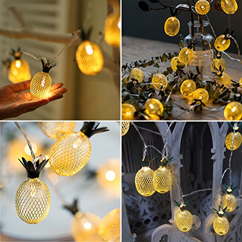 Adecorty Pineapple Solar String Lights, 15ft 20 LEDs Fairy String Lights Waterproof Solar Powered Hanging lights for Outdoor Garden Patio Landscape Home Wedding Birthday Party Decoration (Warm White)