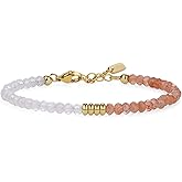 COAI Crystal Bracelet for Women, 4mm Moonstone Tourmaline/Sunstone/Amethyst Beaded Bracelet for Women