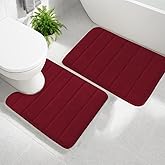 AINAHYVA Memory Foam Bathroom Rugs Sets 2 Piece, Extra Soft Absorbent Quick Dry Bath Mat Set, with U-Shaped Toilet Rug, Machine Washable Non Slip Bath Rugs for Bathroom, Shower and Tub, Burgundy