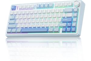 AULA F75 75% Wireless Mechanical Keyboard, Hot Swappable Creamy Keyboard, Pre-lubed Greywood Switches RGB Backlit Gaming Keyboards, 2.4GHz/Type-C/BT5.0(Salt White Blue)