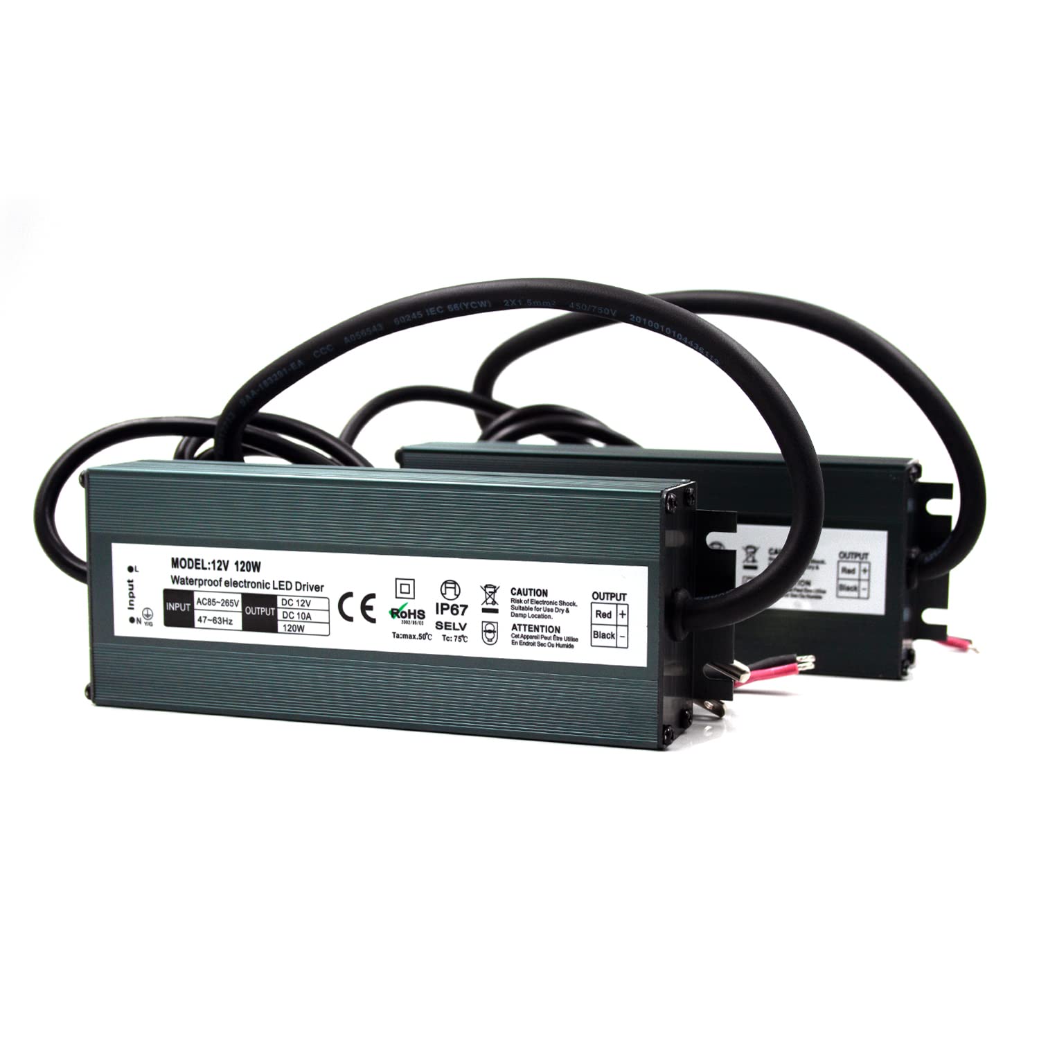 Photo 1 of 2 Pack LED Driver 12V 120W Waterproof IP67 Power Supply Transformer, 85-265V AC to 12V DC Low Voltage Output, LED Transformer with 3-Prong Plug Cable for LED Light, Computer Project, Outdoor Light