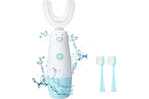 Meqtpomy Kids Electric Toothbrush，U Shaped Toothbrush Waterproof Battery Powered 360 Automatic Sonic Toddler Toothbrushes for 8-13 Years Old for Boys Girls ，with 2 Replacement Brush Heads（Blue）