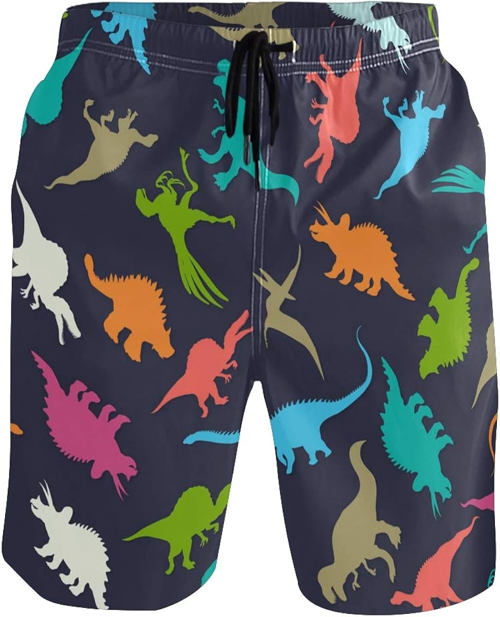 Mens Swim Trunks Colorful Dinosaurs Cute Animals Board Shorts with