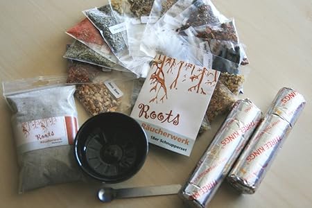 Räucherset 23-teilig Starterpaket 18 x 5g Weihrauch + Räuchermischungen + Weihrauchmischungen + Räucherschale + Sand + Edelst