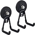 ULIBERMAGNET Strong Garage Magnetic Hooks, 2 Pack Heavy Duty Storage Utility Magnet Hooks with Anti-Slip Coating for Indoor & Outdoor Hanging (Black)