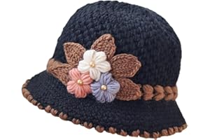 CAISSIP Flower Knit Crochet Fuzzy Bucket Hat Women Winter Warm Beanies Hat Furry Plush Faux Fur Fishing Skull Cap Fishman Hats