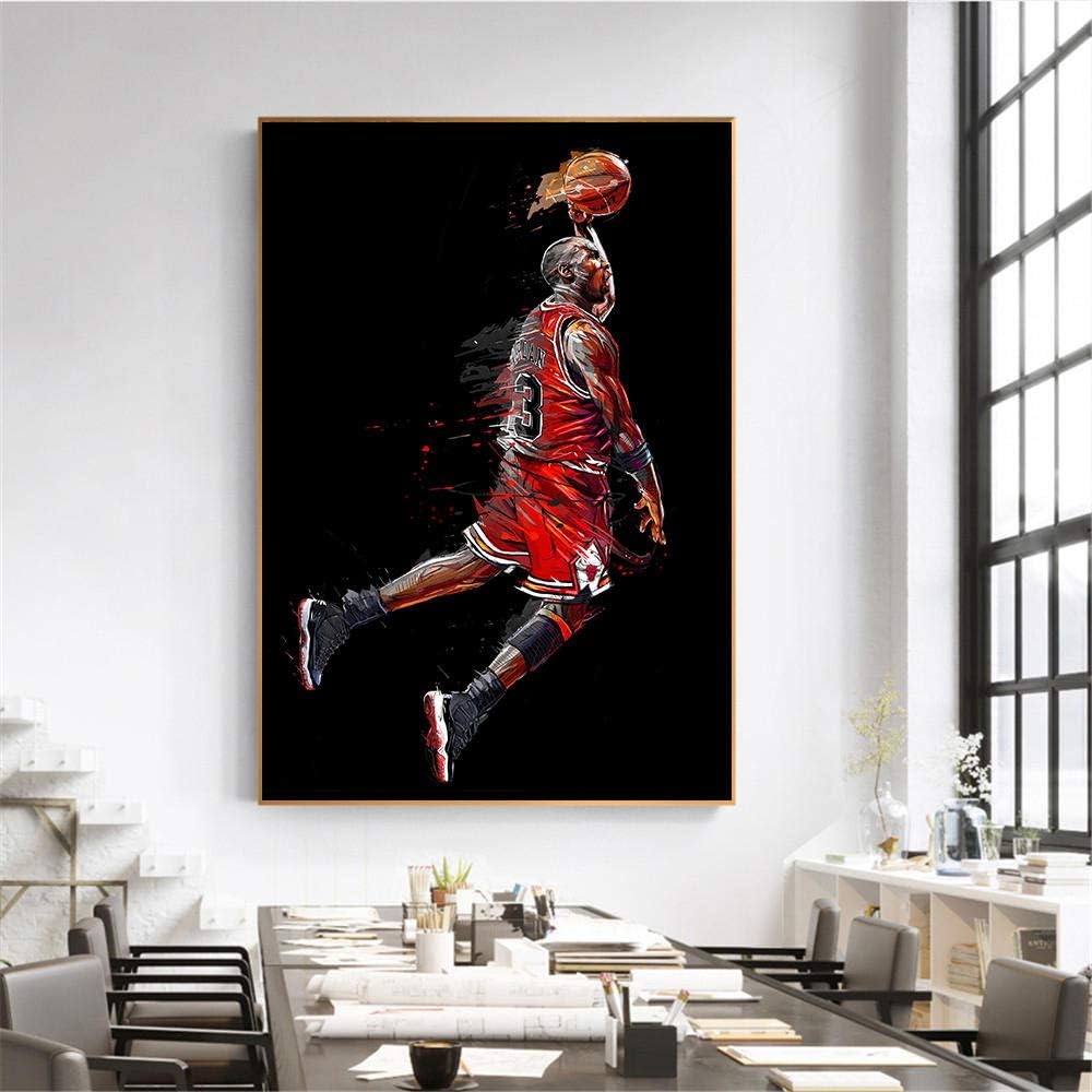 DNJKSA Abstract Art Painting Michael Jordan Poster Fly Dunk Basketball Wall Pictures for Living Room Decoration Bedroom Sport Canvas/60x90cm-No Frame