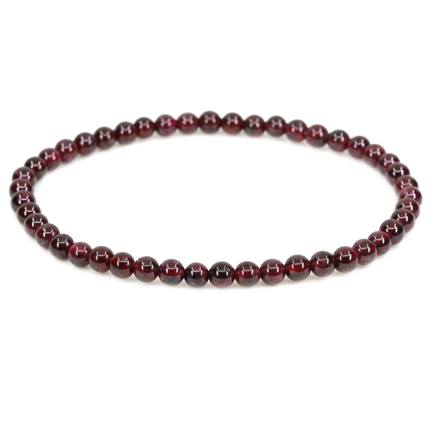 CHENYUE Natural Red Garnet 4mm Round Beads Stretch Bracelet 7" Unisex