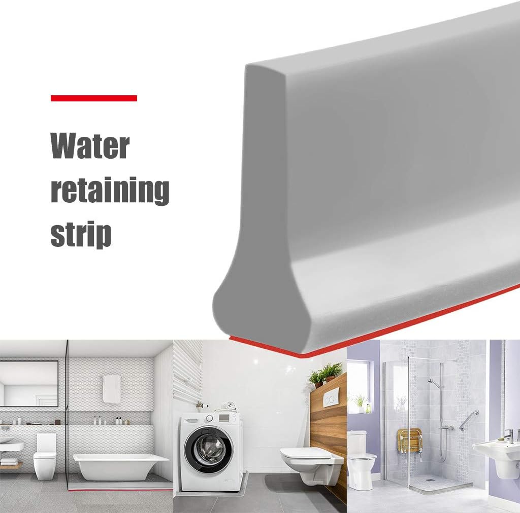 Collapsible Shower Threshold Water Dam, Shower Water Damn Barrier and Retention System, Keeps Water Inside Threshold, Ideal for Wheelchair Accessible, Accessibility or ADA Showers (1.5m, gray)
