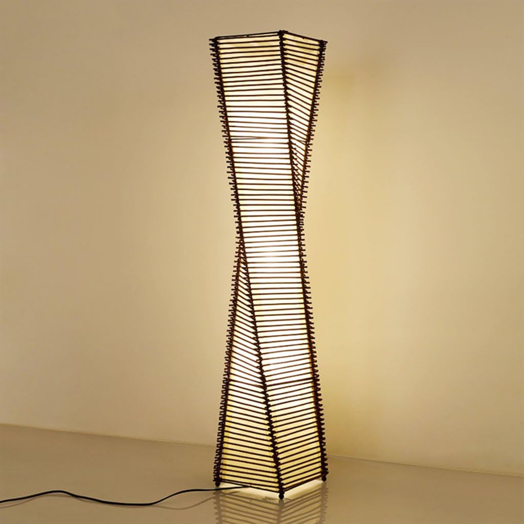 footlights Contemporary Vertical Rattan Floor Lamp, Made Of Hand Made From Rattan Fabric Indoor lighting (Color : A)