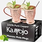 Kamojo Moscow Mule Mugs Set of 2 - Premium Unique Embossed Design & Anti-Tarnish, Food-Grade Coating - Copper Cups Gift Set w