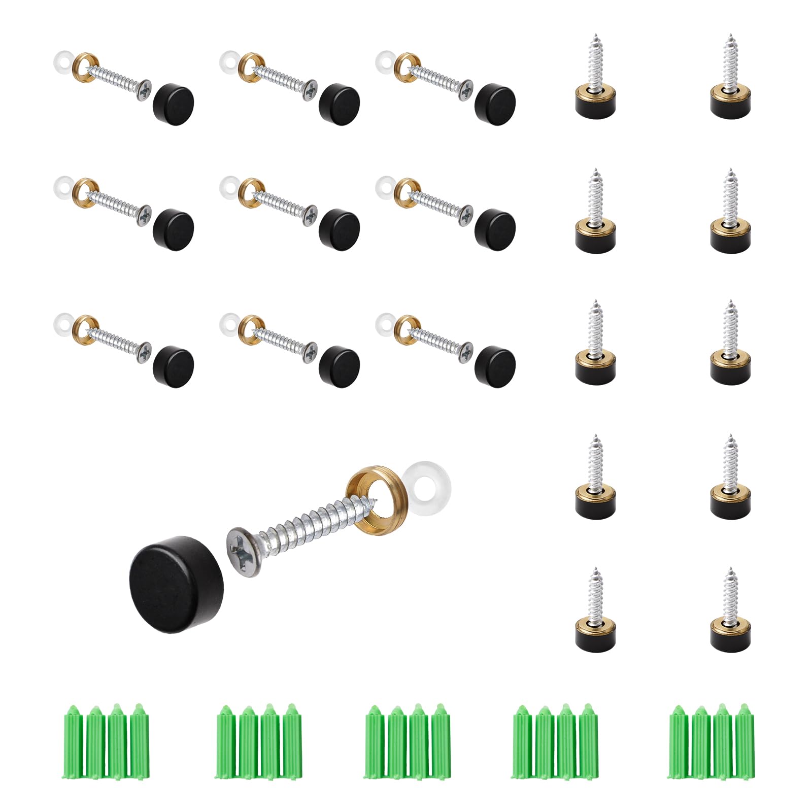 INCREWAY Pure Copper Mirror Screws Black 20Sets 10MM Simplicity Mirror Nails Decorative Cap Covers Mirror Screws Caps