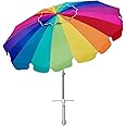 AMMSUN 7.5ft Large Heavy Duty HIGH Wind Beach Umbrella with sand anchor & Tilt Sun Shelter, UPF 50+ Protection Outdoor Umbrellas Sunshade with Carry Bag for Patio Garden Pool Backyard Rainbow