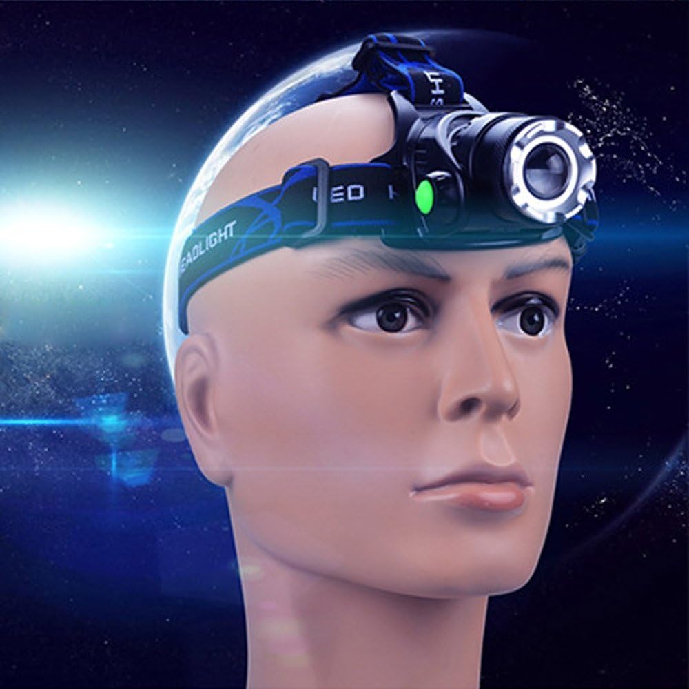 Headlamp, Super Bright LED Headlamps 18650 USB Rechargeable IPX4 Waterproof Flashlight with Zoomable Work Light, Hard Hat Light for Camping, Hiking, Outdoors : Sports & Outdoors