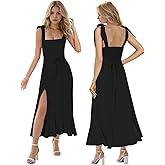 MllesReve Women Midi Dresses Square Neck Side Slit Ruffle Smock Dresses Elegant Formal Evening Wedding Guest Dresses